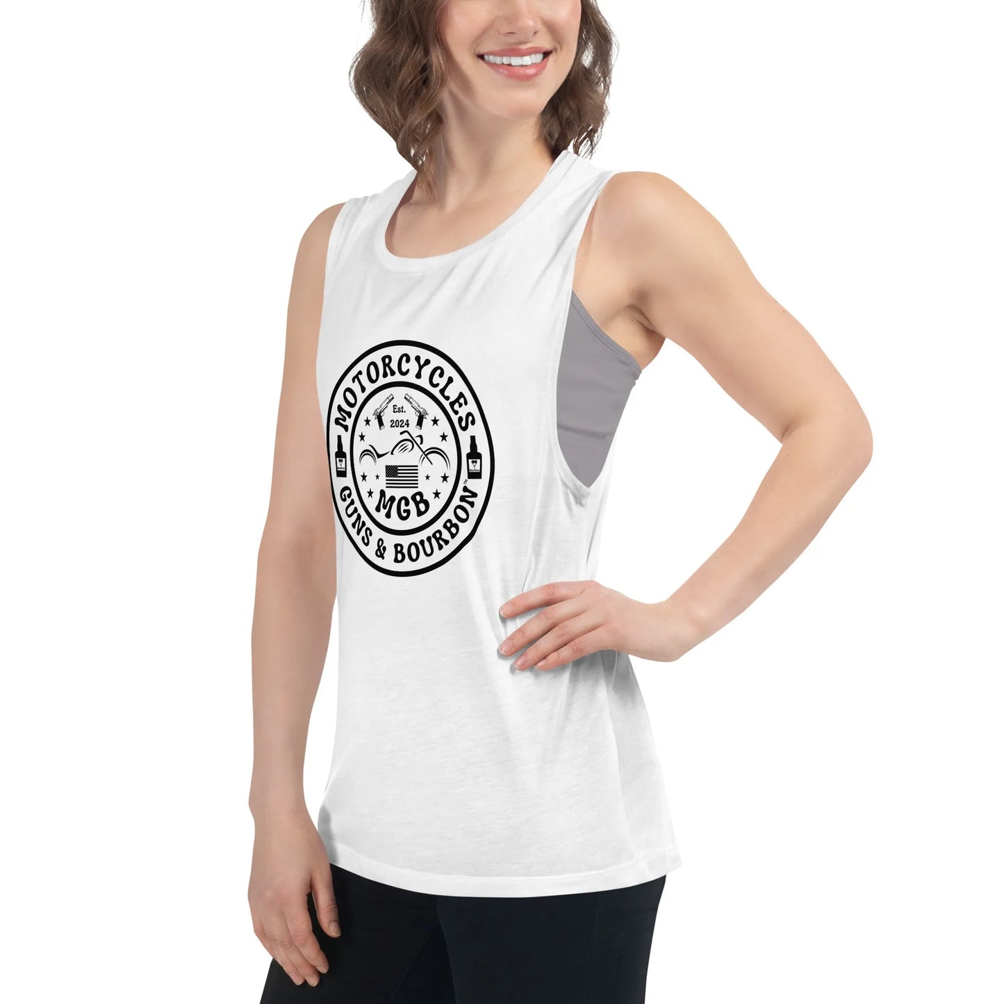 Motorcycles Guns & Bourbon Muscle Tank - Women's - ShopMGW Clothing