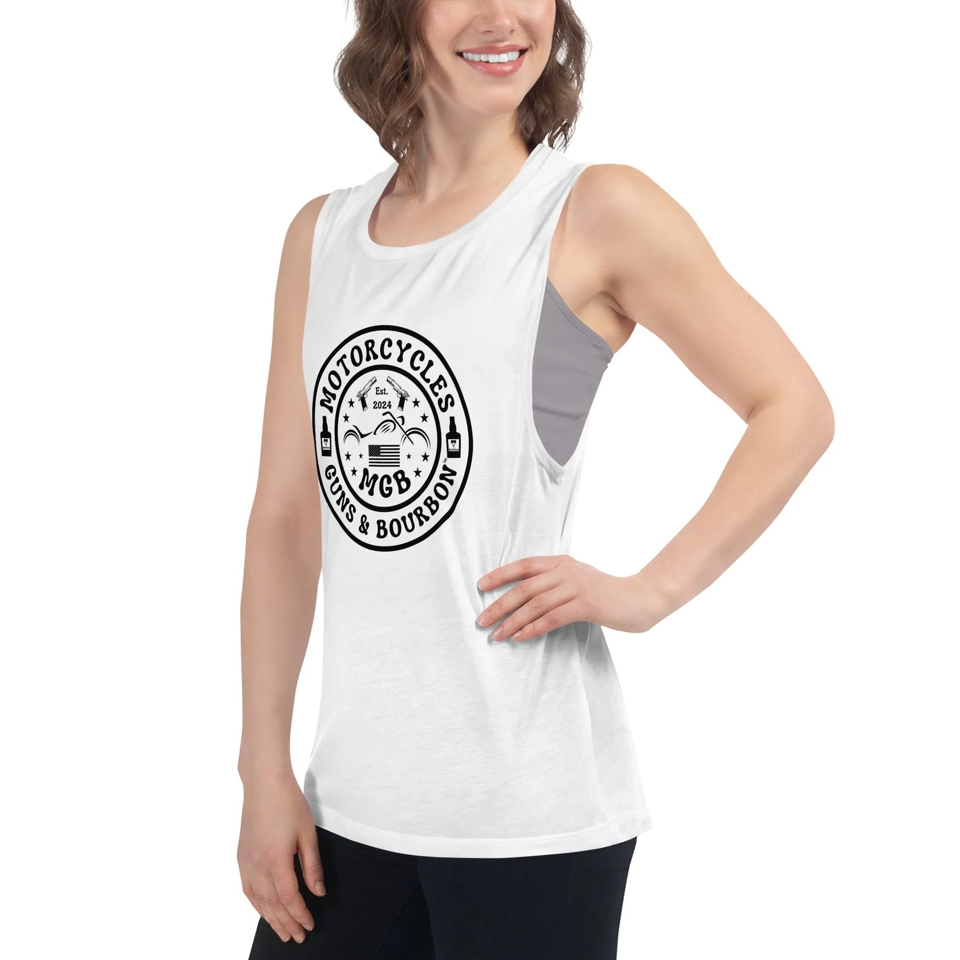 Motorcycles Guns & Bourbon Muscle Tank - Women's - ShopMGW Clothing