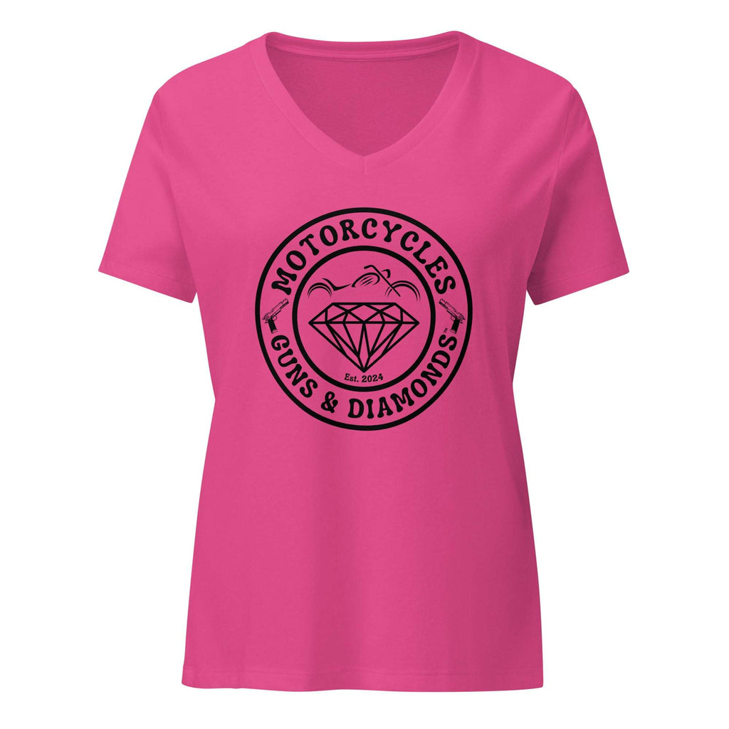 Motorcycles Guns And Diamonds T Shirt Womens V Neck - MGW Clothing