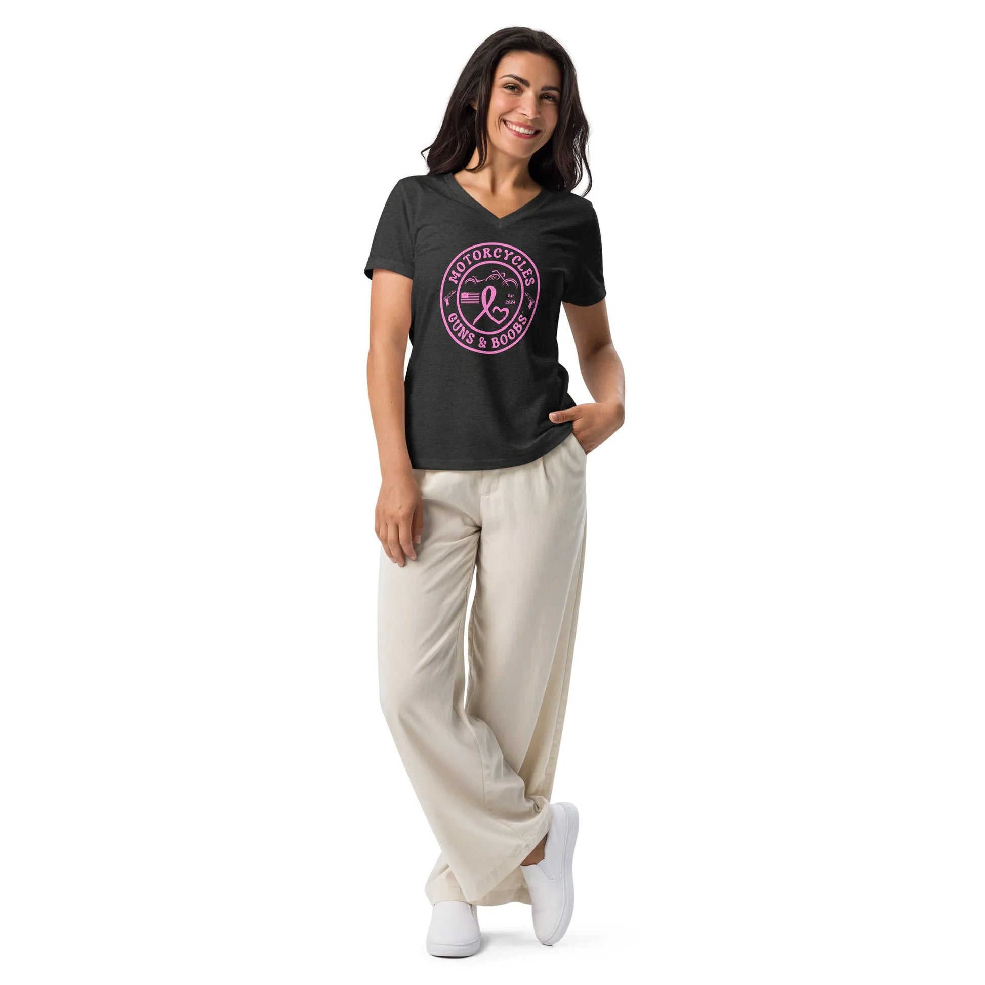 Motorcycles Guns & Boobs T-shirt - Women’s v-neck - ShopMGW Clothing