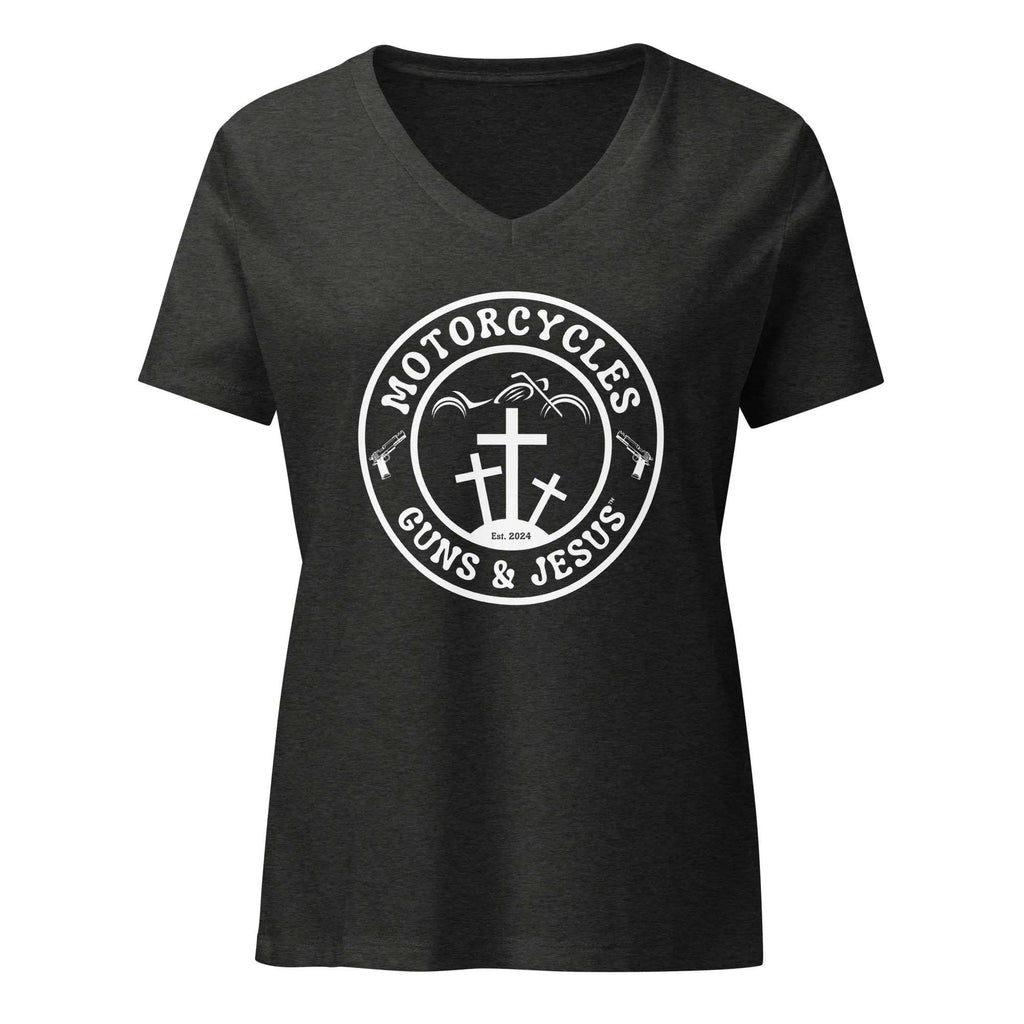 Motorcycles Guns & Jesus T-shirt - Women’s v-neck -MGW Clothing