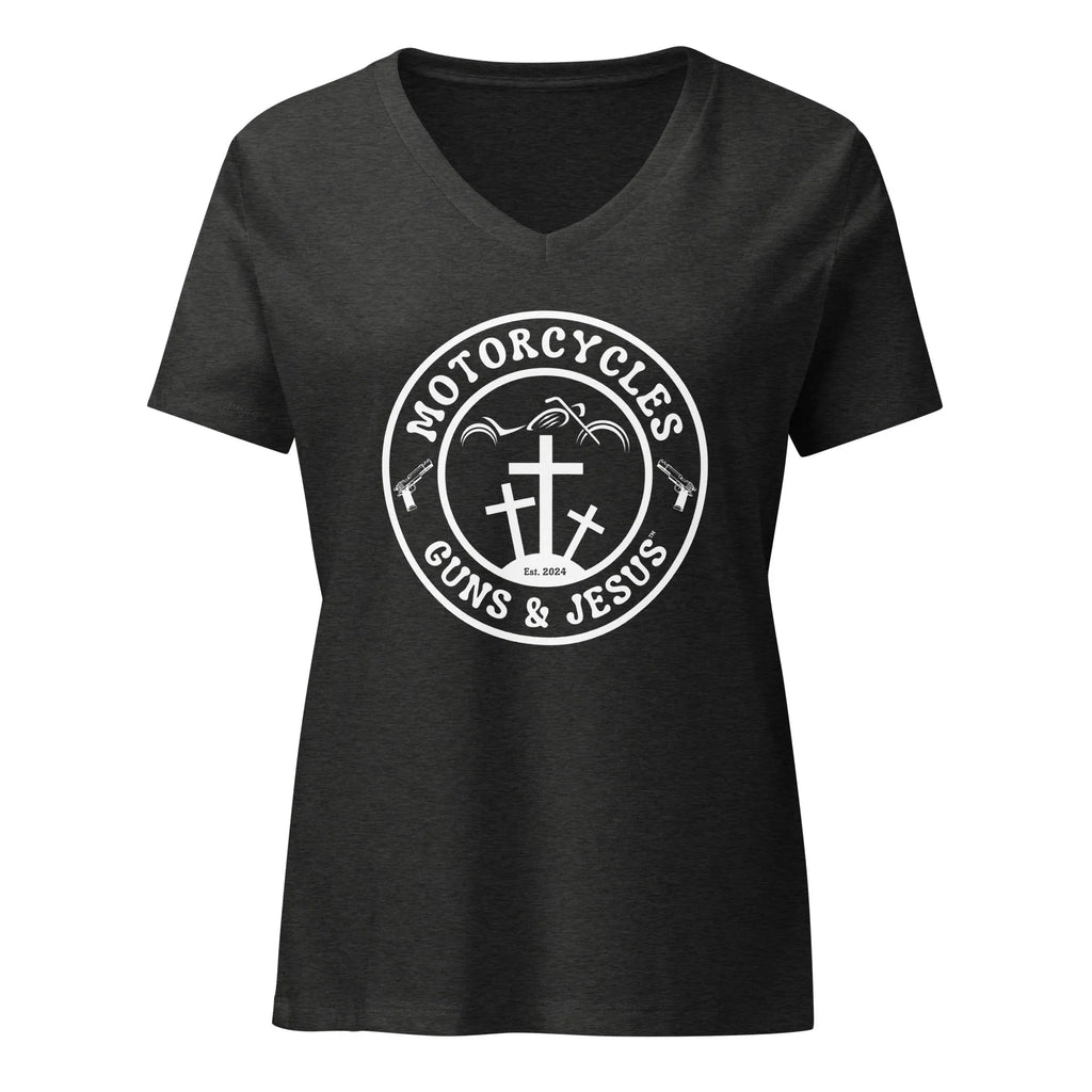 Motorcycles Guns & Jesus T-shirt - Women’s v-neck -MGW Clothing