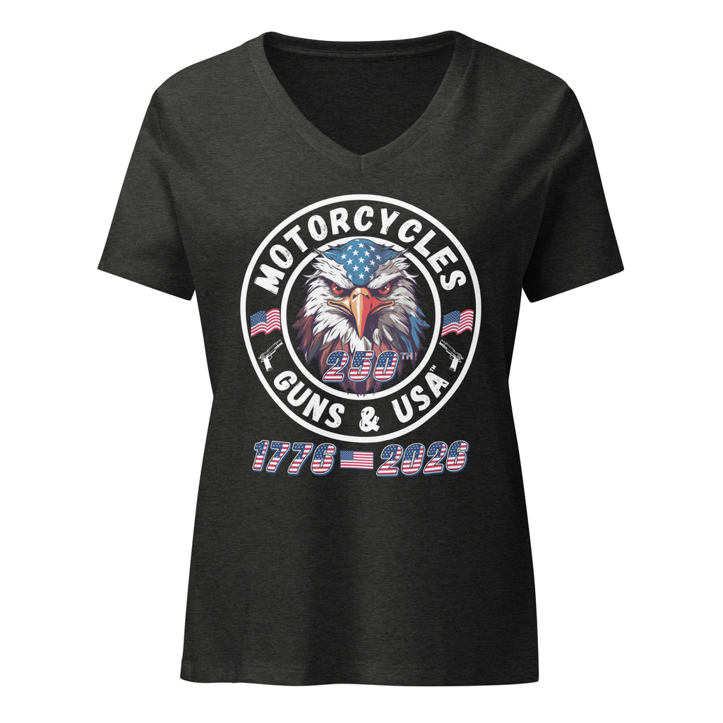 Motorcycles Guns And Usa 250Th T Shirt Womens V Neck - MGW Clothing