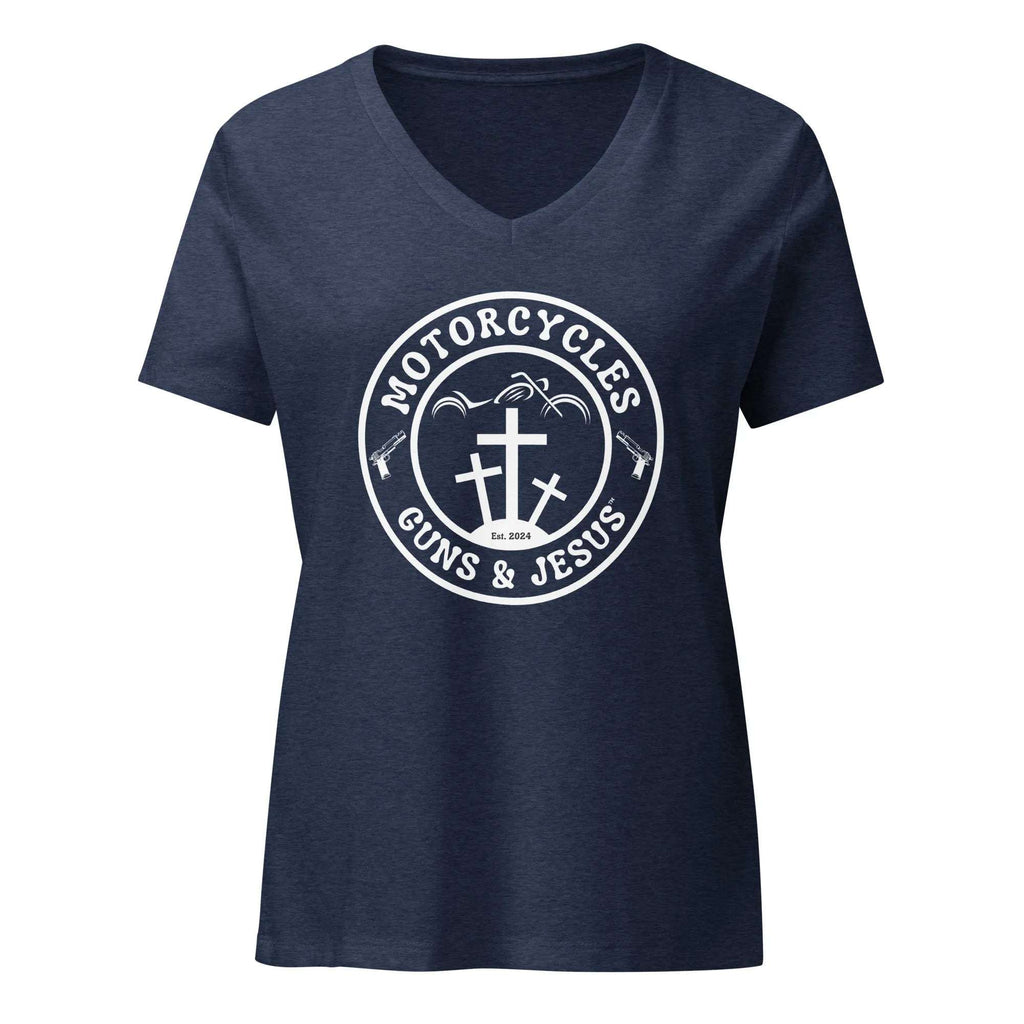 Motorcycles Guns & Jesus T-shirt - Women’s v-neck -MGW Clothing