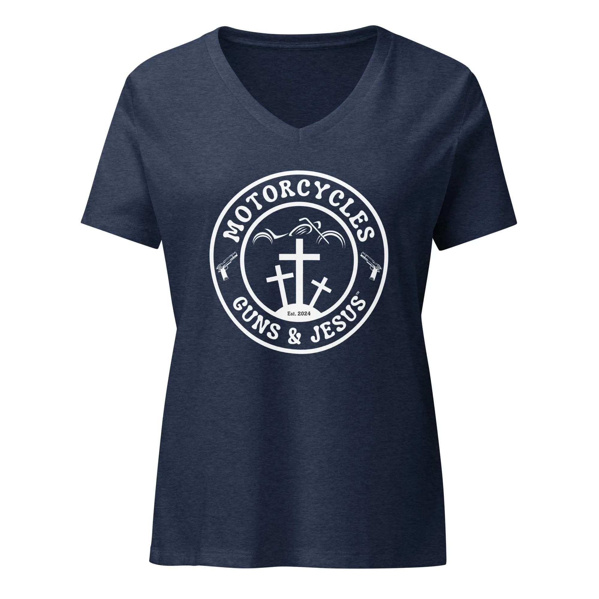 Motorcycles Guns & Jesus T-shirt - Women’s v-neck -MGW Clothing