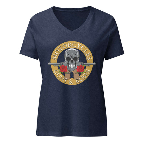 Motorcycles Guns And Roses T Shirt Womens V Neck - MGW Clothing