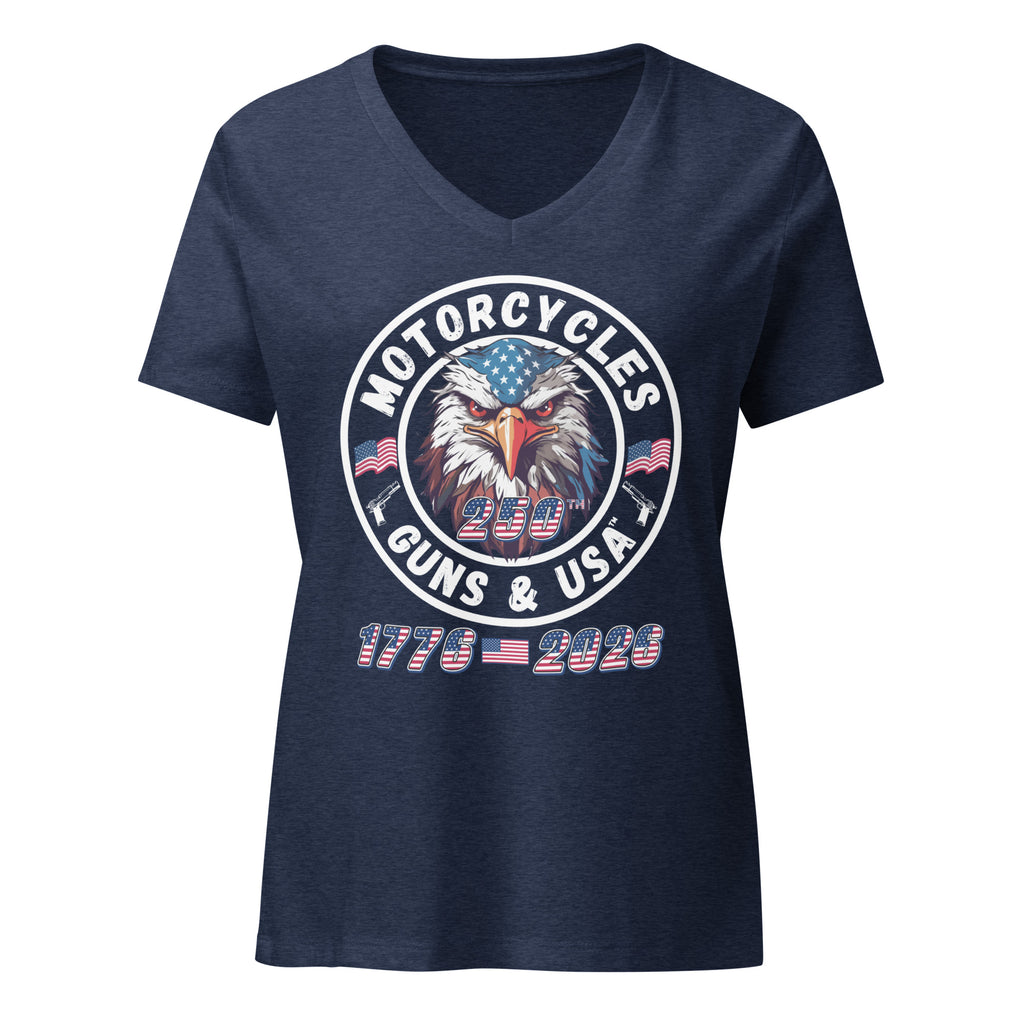Motorcycles Guns And Usa 250Th T Shirt Womens V Neck - MGW Clothing