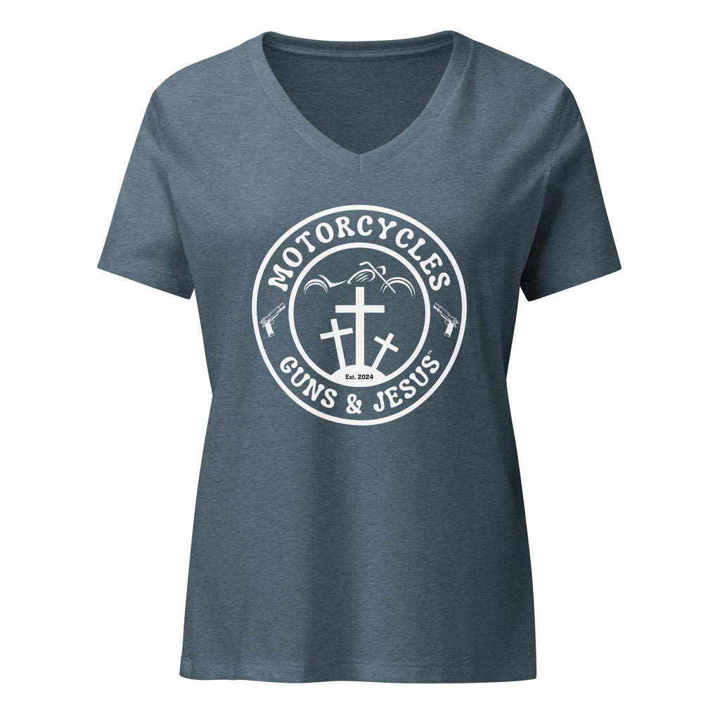Motorcycles Guns & Jesus T-shirt - Women’s v-neck -MGW Clothing