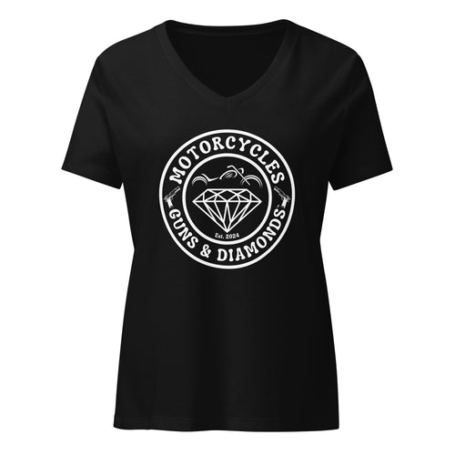 Motorcycles Guns And Diamonds T Shirt Womens V Neck - MGW Clothing