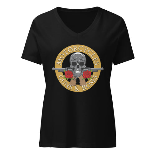 Motorcycles Guns And Roses T Shirt Womens V Neck - MGW Clothing