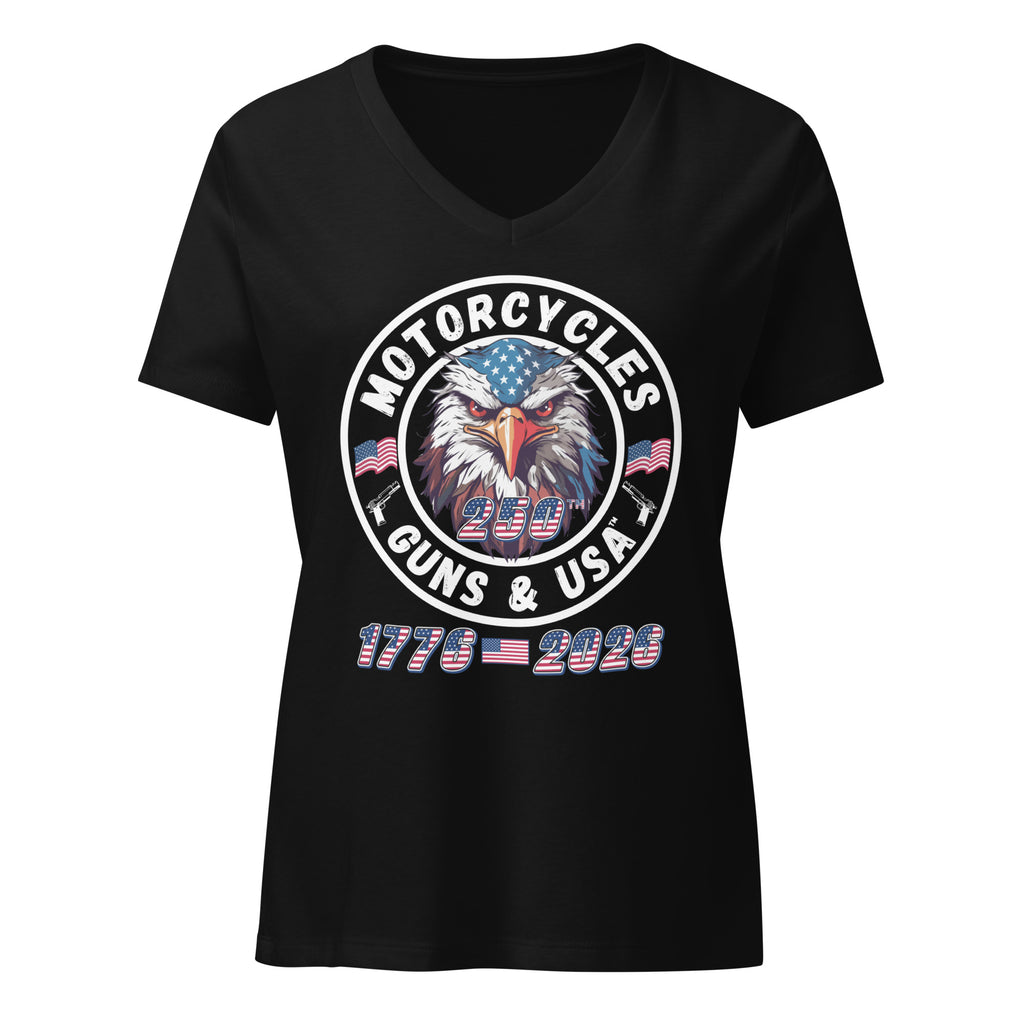Motorcycles Guns And Usa 250Th T Shirt Womens V Neck - MGW Clothing
