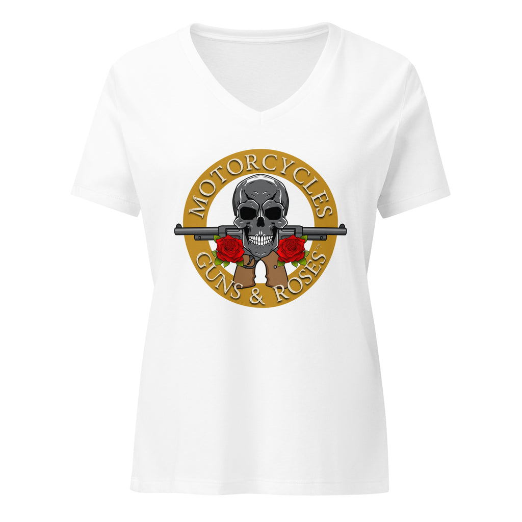Motorcycles Guns And Roses T Shirt Womens V Neck - MGW Clothing
