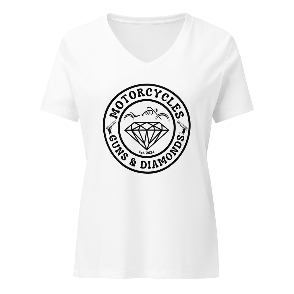 Motorcycles Guns And Diamonds T Shirt Womens V Neck - MGW Clothing