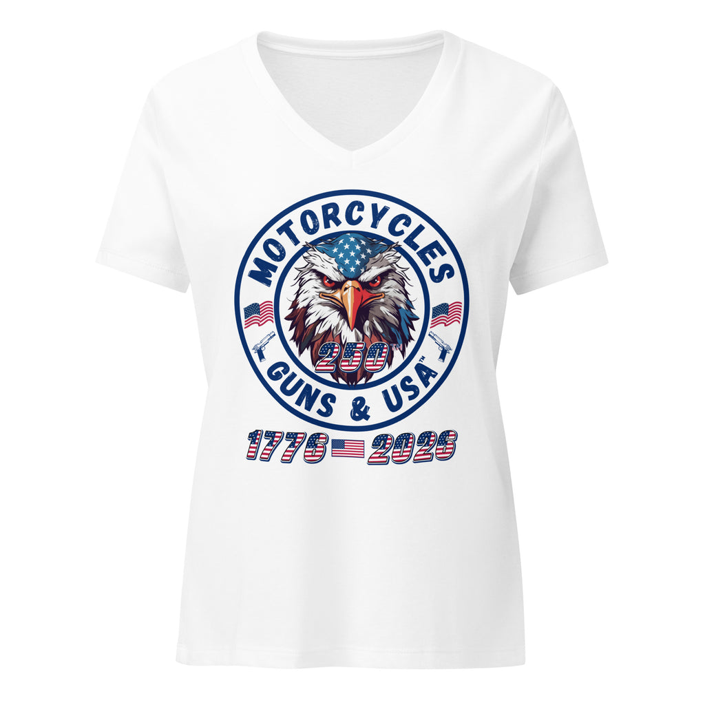 Motorcycles Guns And Usa 250Th T Shirt Womens V Neck - MGW Clothing
