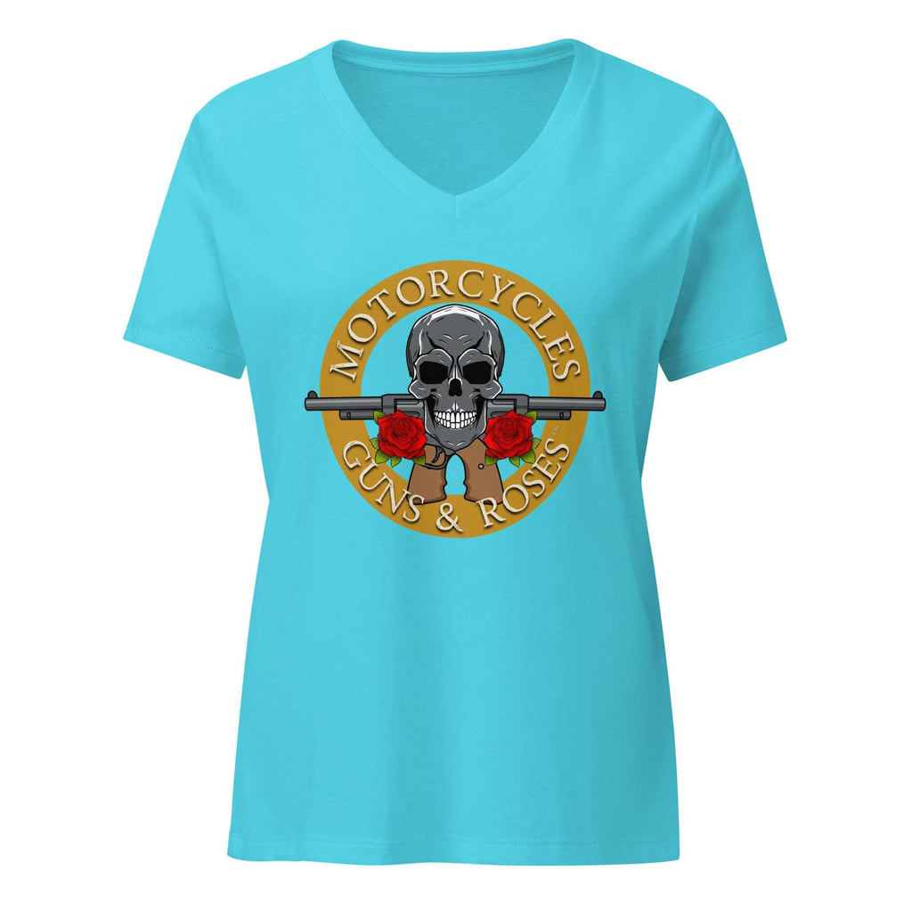 Motorcycles Guns And Roses T Shirt Womens V Neck - MGW Clothing